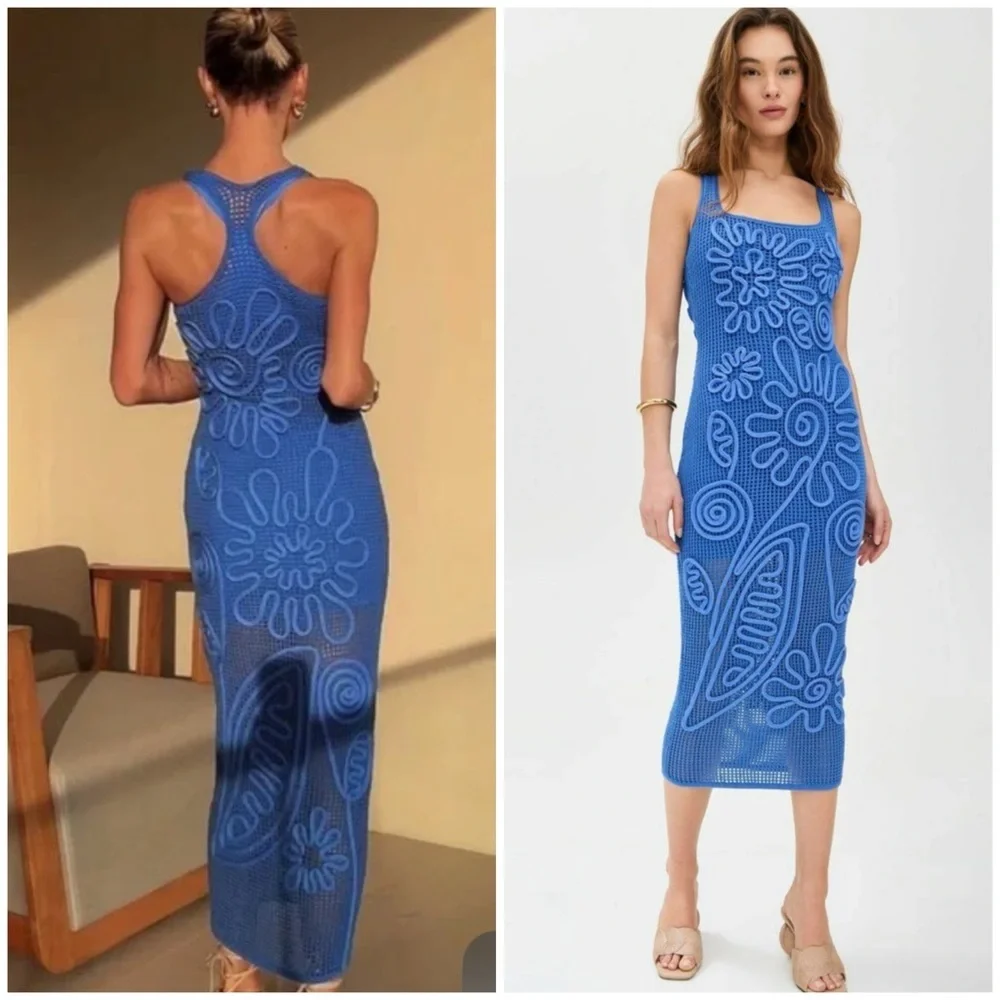 CULT GAIA Nissa Knitted Blue Sheath Midi Dress SZ S - Picture 8 of 8